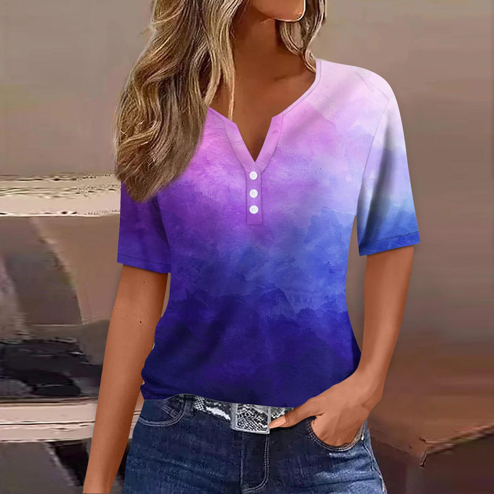 

Жен. Футболка Футболка С принтом Пуговицы С короткими рукавами Повседневные Выходные Мода Классический V-образный вырез Обычный Верх L