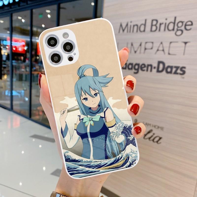 Husă de telefon drăguță Konosuba Anime Girl pentru IPhone 14 13 12 11 Pro Max X XR XS 8 7 Plus Husă de telefon din sticlă lichidă