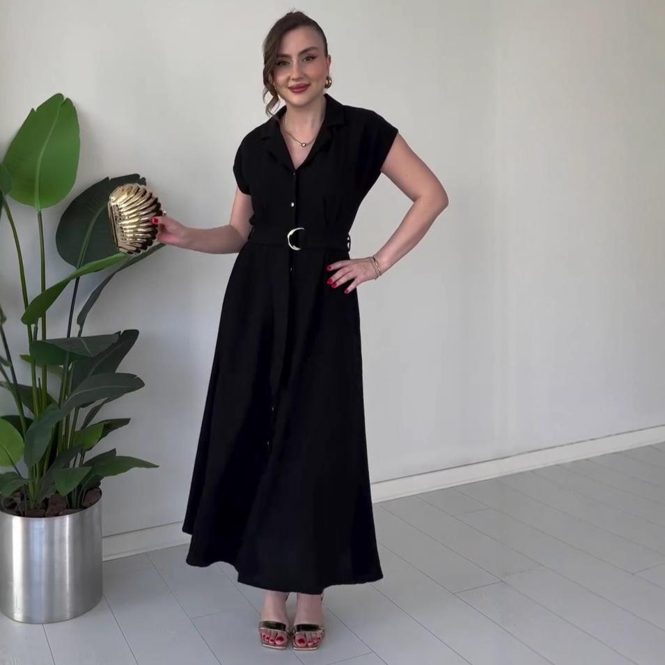 2025 Summer Sleeveless Casual Tie-Waist Slimming Long Dress L