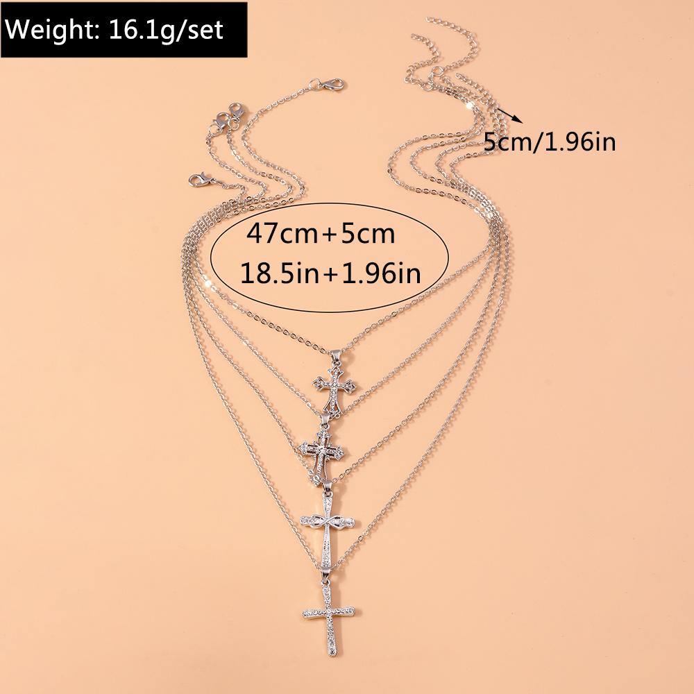 4pcs/Set Fashion Crystal Cross Necklaces for Women Men Religious Pendant Necklaces Chain Party Holiday Jewelry Gift