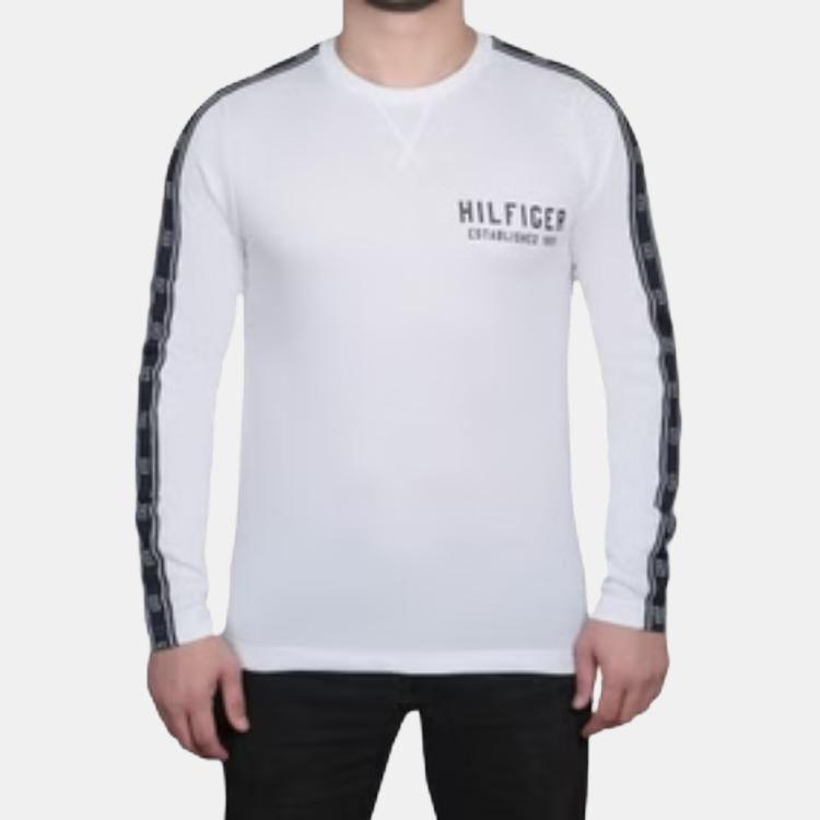 Tommy Hilfiger Solid Color Brand Logo Pattern Side Round Neck Long Sleeve T-Shirt Men tops 09T4087-100