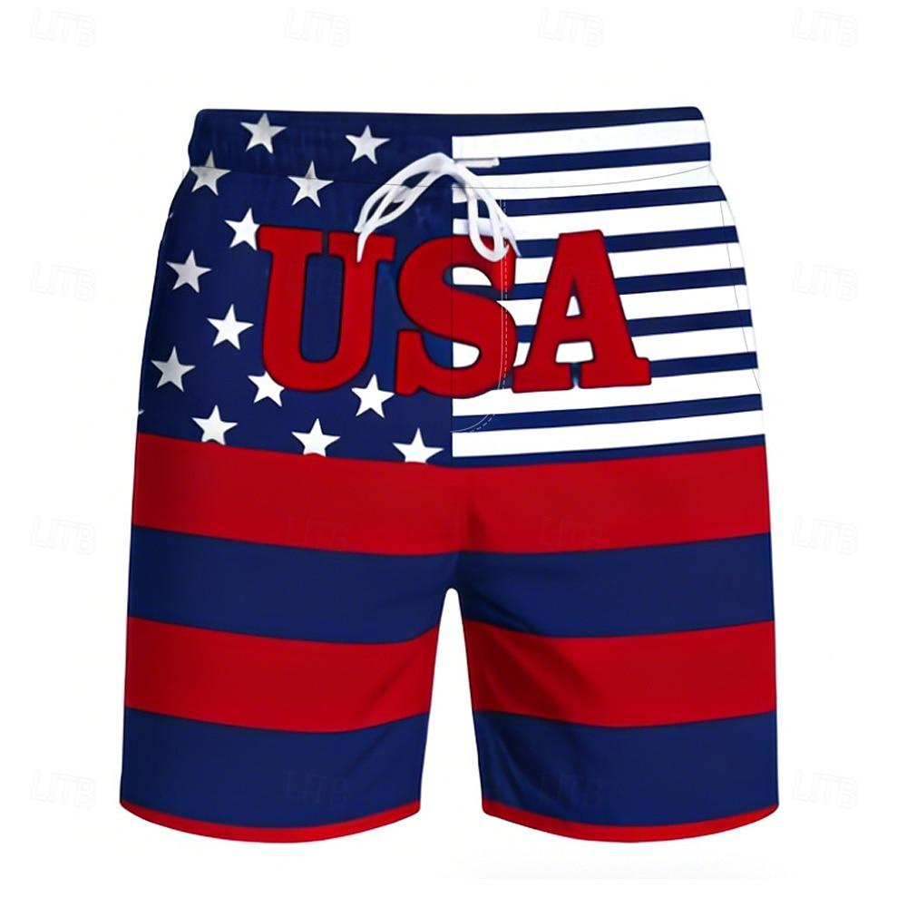 Men's 4th of July U.S. 250th Anniversary US Flag Patriotic Swim Trunks Swim Shorts Board Shorts Mid Waist Casual Holiday