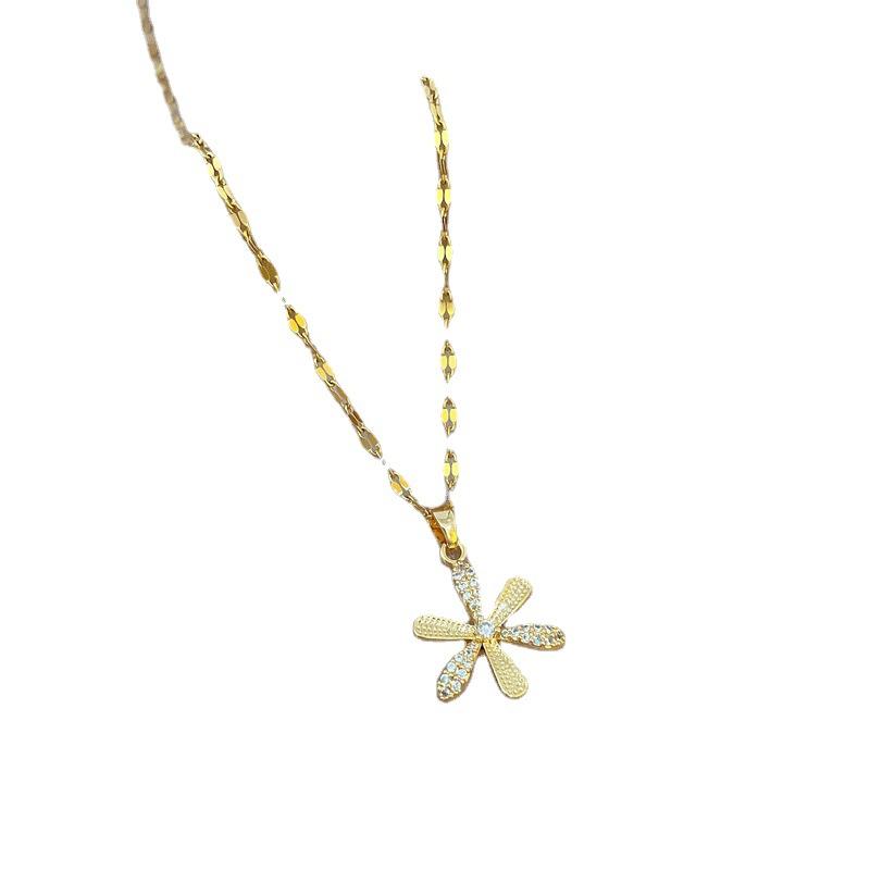 Light Luxury Full Diamond Micro-Inlaid Zircon Sprouting Large Flower Necklace Copper Electroplated Real Gold Pendant