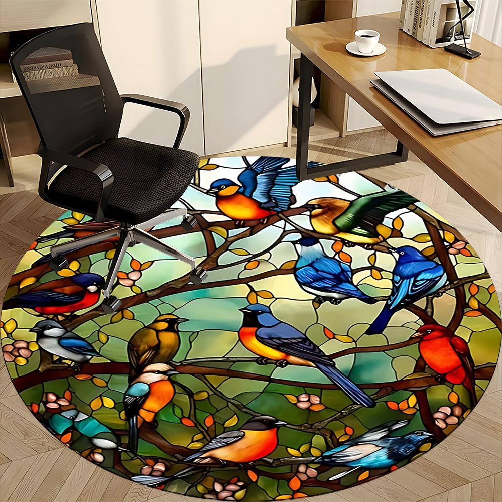 1pc Birds Nature Office Round Area Rug, Under Office Chairs Bedroom Living Room Home Decor, Room Deco