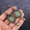 Natural Green Chalcedony Gemstone Copper Wire Wrap Jewelry Earring 3.55" p0p75