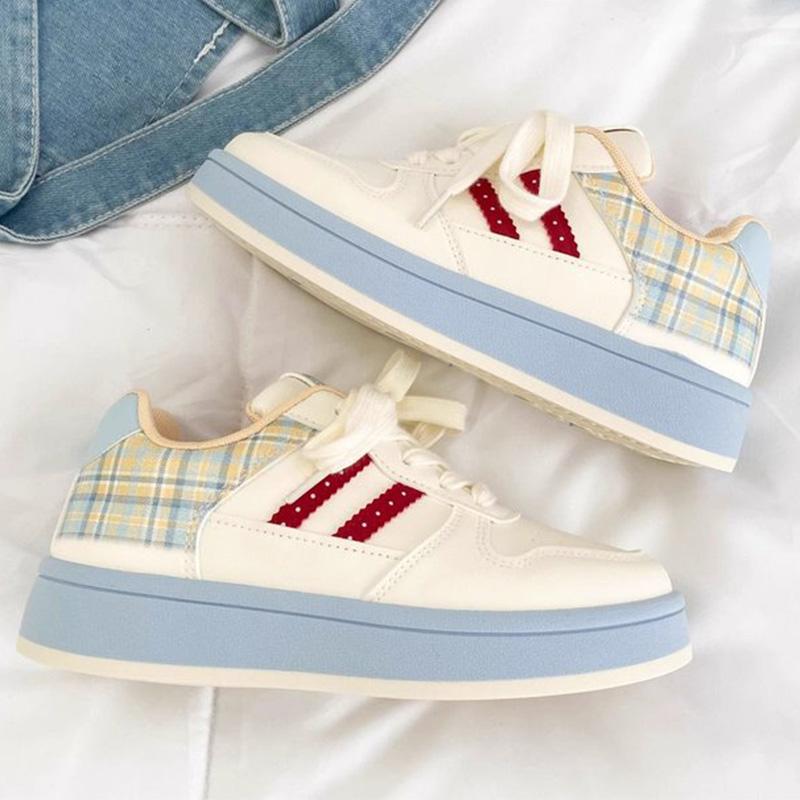 Fashion Autumn Mix Color Plaid Sneakers Women Breathable Lace Up Sports Shoes Woman Comfortable Soft Insoles Running Casual Shoes Female