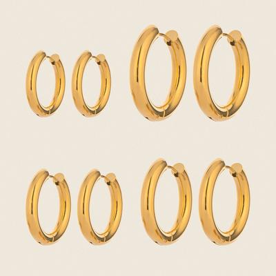 Yori Simple Versatile Classic Stainless Steel Hoop Earrings 18K Gold Plated Autumn Winter Style Waterproof Jewelry Gift