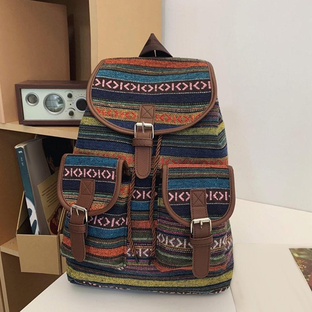 Fashion Ethnic Style Shoulders Backpack Adjustable Strap Large Capacity Kids Schoolbag Casual Plaid Travel Rucksack