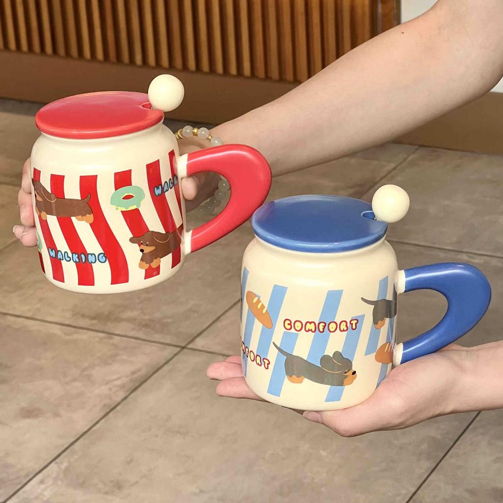 Niedliche Party-Welpen-Keramiktasse mit Deckel für Mädchen-Geburtstagsgeschenk, praktisches Souvenir-Geschenkset für Freundinnen