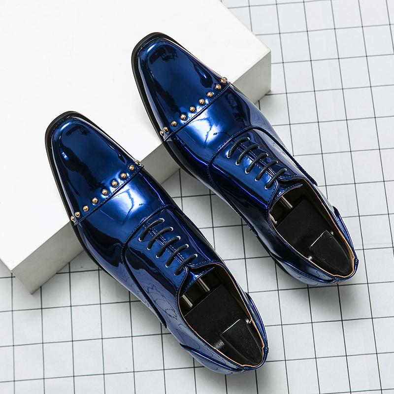 Korean Version Gold Blue Banquet Dance Wedding Shoes Italian Style High Heel Party Men Shoe Genuine Leather Lace Up Oxford Shoes