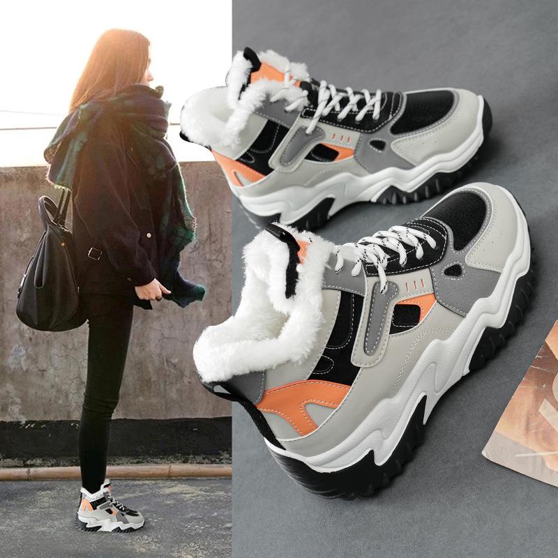 Women's 2025 Autumn White High-Top Dad Sneakers: Plus Velvet, Thick Sole, Versatile Casual Sports Shoes.