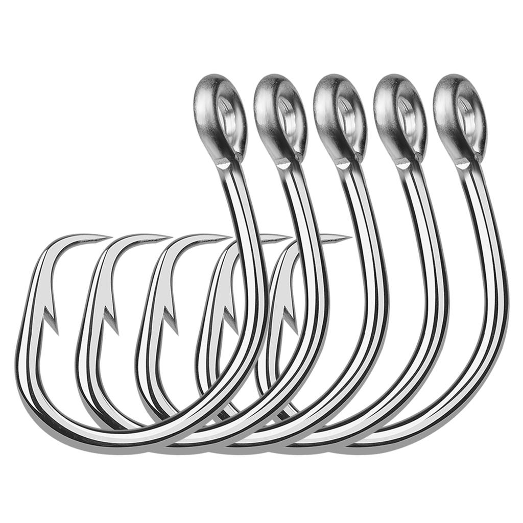 5Pcs Stainless Steel Circle Hooks Big Game Fishing Hooks Saltwater Tuna Fishing Hooks for Catfish Bass Tuna Rustproof