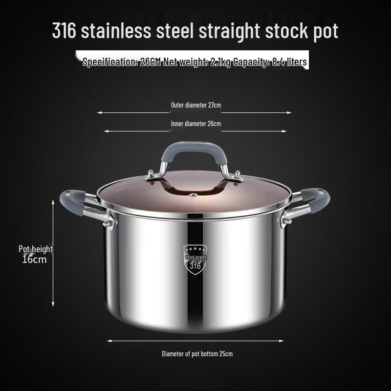 HANDUNYOU 316 Stainless Steel Soup Pot with Anti-Scald Handle