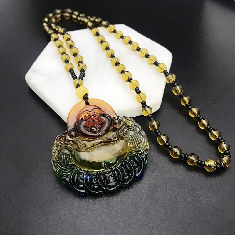 Chinese Style Three Colours Guanyin Buddha Necklace Pendant Exquisite Mascot Sweater Chain Fashion Jewelry Holiday Gift