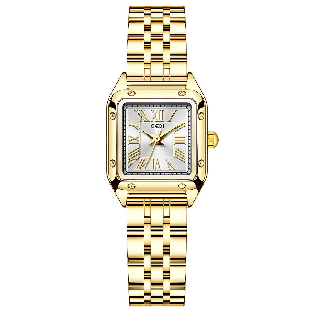 Exquisite kleine quadratische Platte, leichter Luxus, hochwertiges Stahlband Damenarmbanduhr, Nischen-High-End, vielseitige Damen-Quarzuhr
