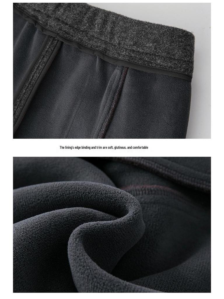 Women's Winter Thickened Velvet Wide-Leg Wool Pants - High Waist Slimming Casual Straight Leg Design.