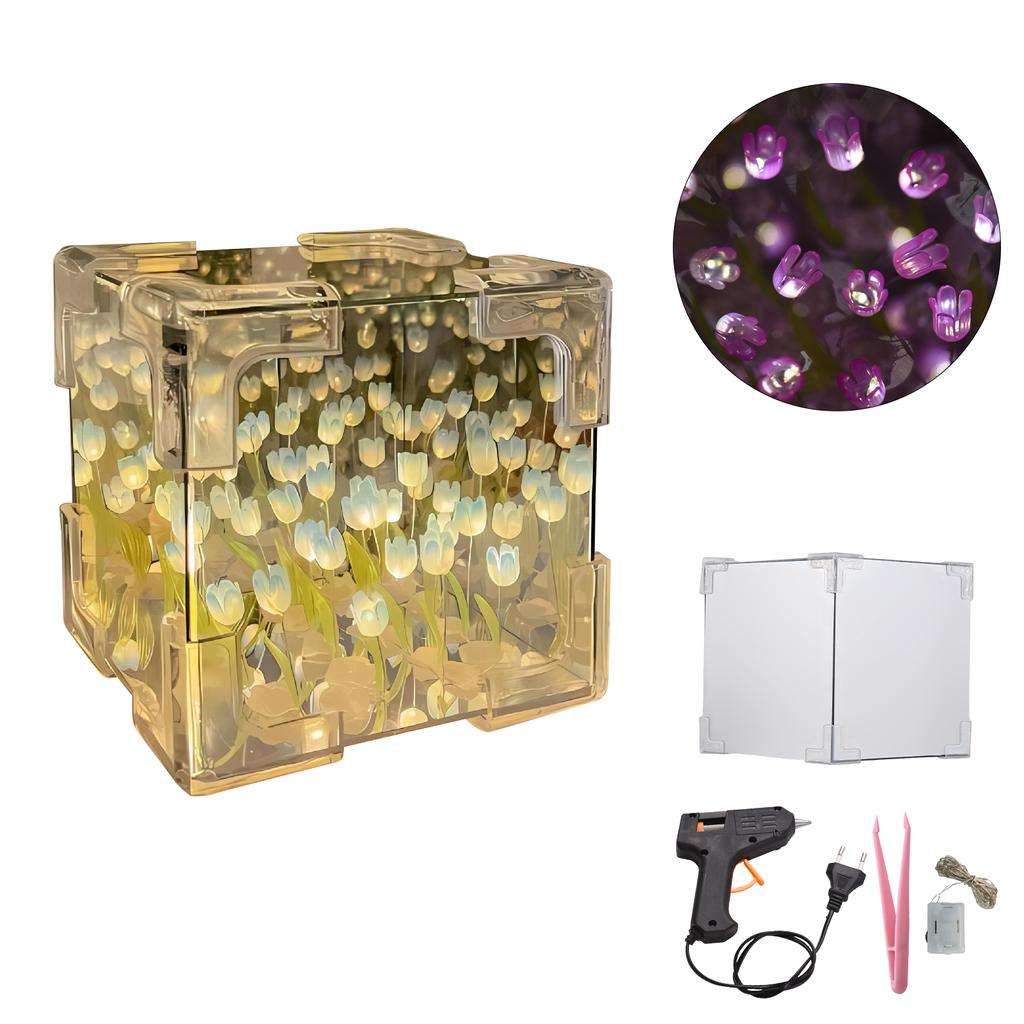 Lampă de lalele DIY 2-în-1 Oglindă Floare Lumină de noapte Lampă decorativă de artizanat lucrată manual neterminată 24 de flori
