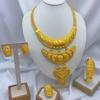 Nytt 24K Guldpläterat Dubai Brudhalsband Örhängen Ring Armband Set Indiska Dam Smyckesset