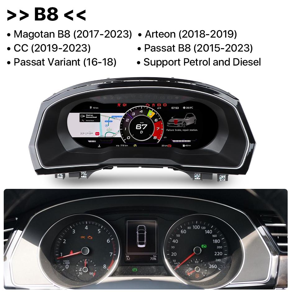 10.25” Digital Dashboard Panel Virtual Instrument Cluster CockPit LCD Speedometer Monitor For VW Magotan Passat B6/B7 2007-2016