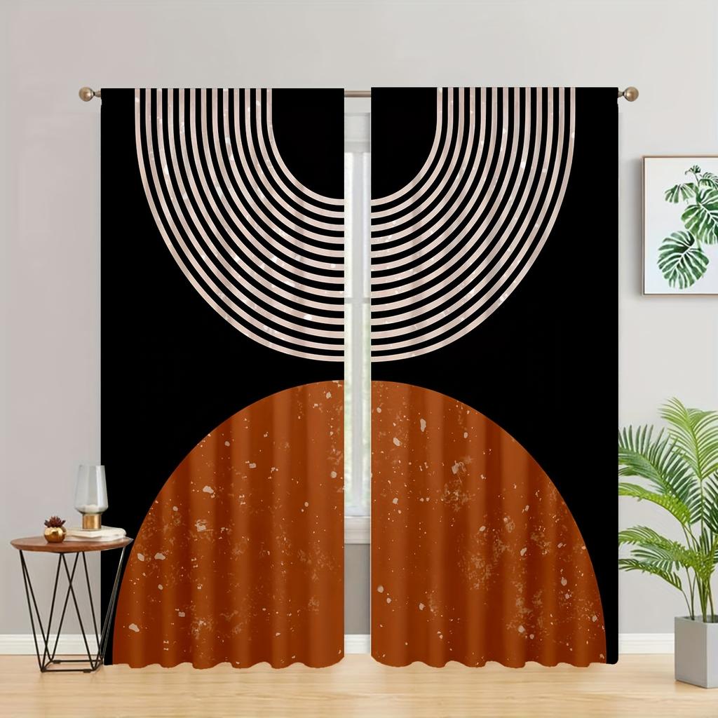 2 szt. Abstrakcyjny Geometryczny Nadruk Artystyczny Zasłony z Kieszeniami na Karnisz Drukowane Cyfrowo Zasłony do Salonu Sypialni Gabinetu Jadalni
