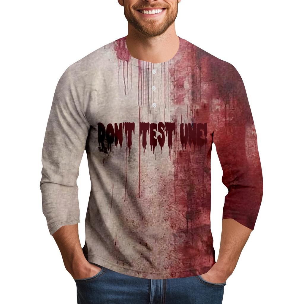 Men's Halloween Print Raglan Dralan Three-quarter Sleeve Casual Top