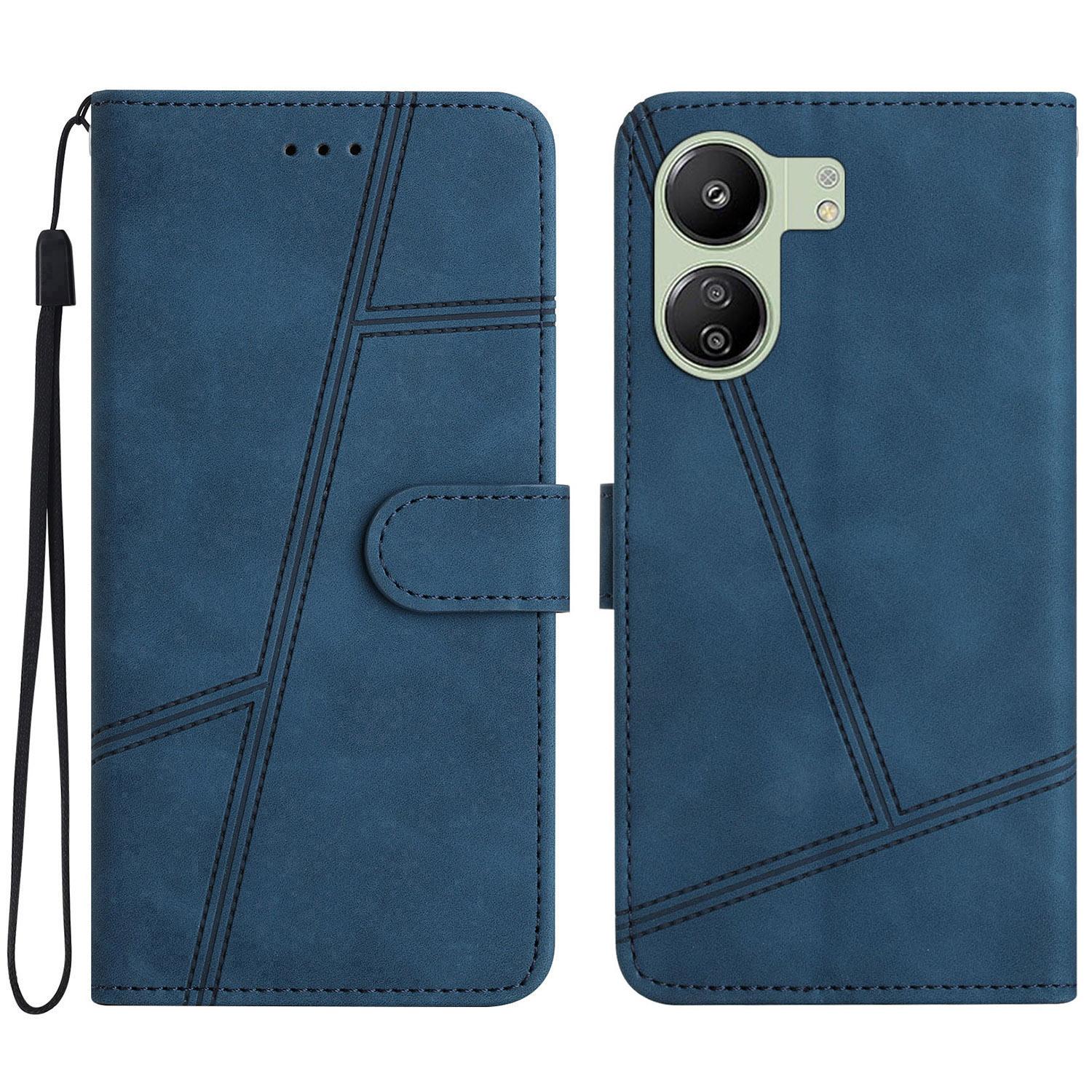 

For Xiaomi Redmi 13C 4G/13C 5G/13R 5G/Poco C65 4G/Poco M6 5G Anti-Fall Cell Phone Cases Lines Imprinted Leather Cover Blue