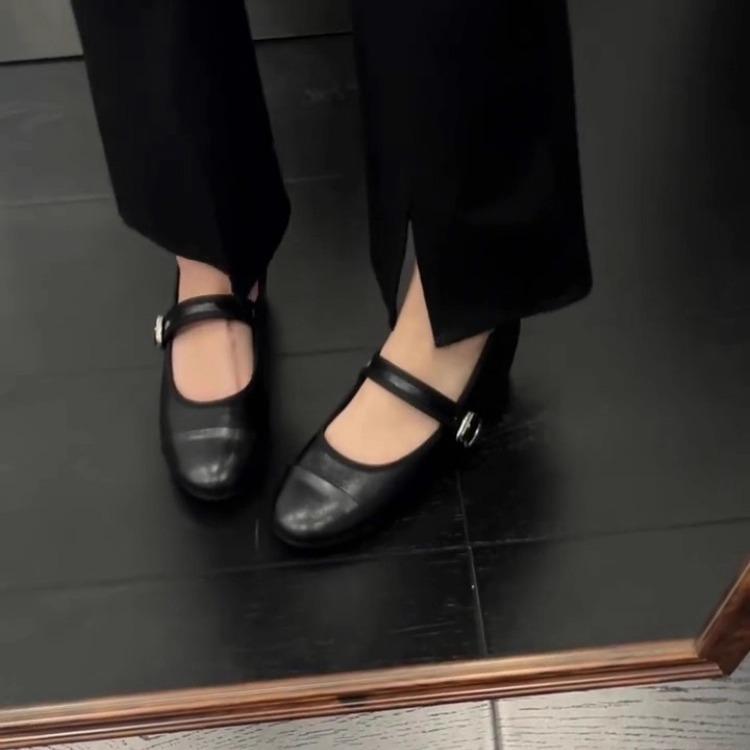 Inner Heightening Version~ Xiaoxiangfeng One-word Buckle Mary Jane Shoes 2025 French Round Head Color Matching Single Shoes Ballet Shoes