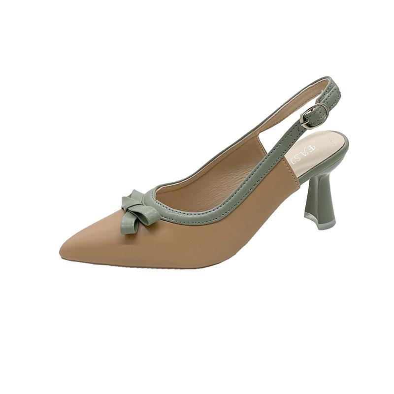 French Elegant Bow High Heels Women's Plaid Embossed Thin Heel Pointed Light Mouth Single Shoes Sandals