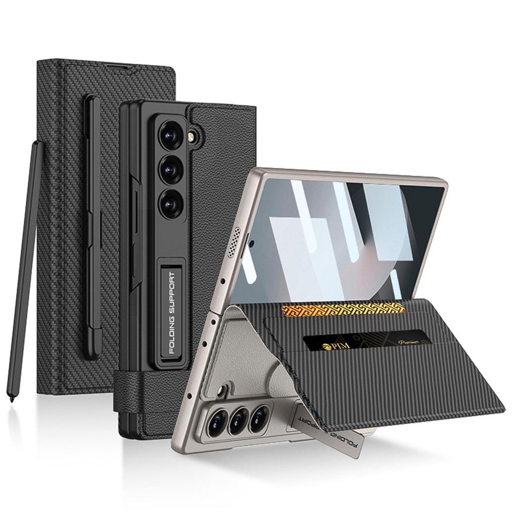 Samsung Z Fold6 Case with Card Slot, Wallet Leather Cover, Stand Pen Holder, Simple Style