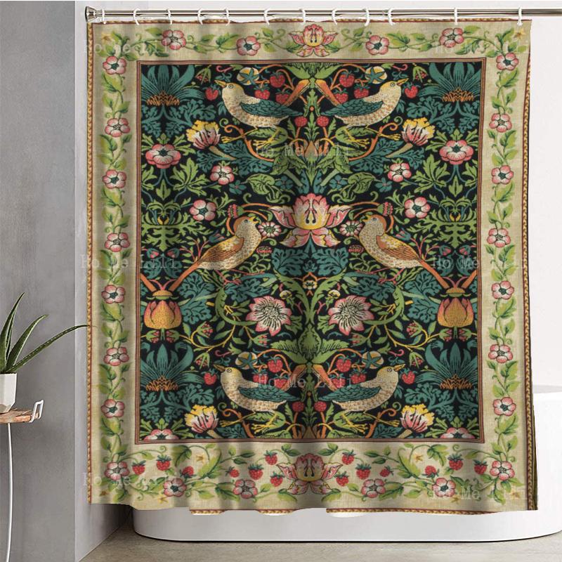 William Morris Lebensbaum Blätter und Äste Erdbeerdieb Traditionelle Vögel Compton Blumen Duschvorhang Von Ho Me Lili