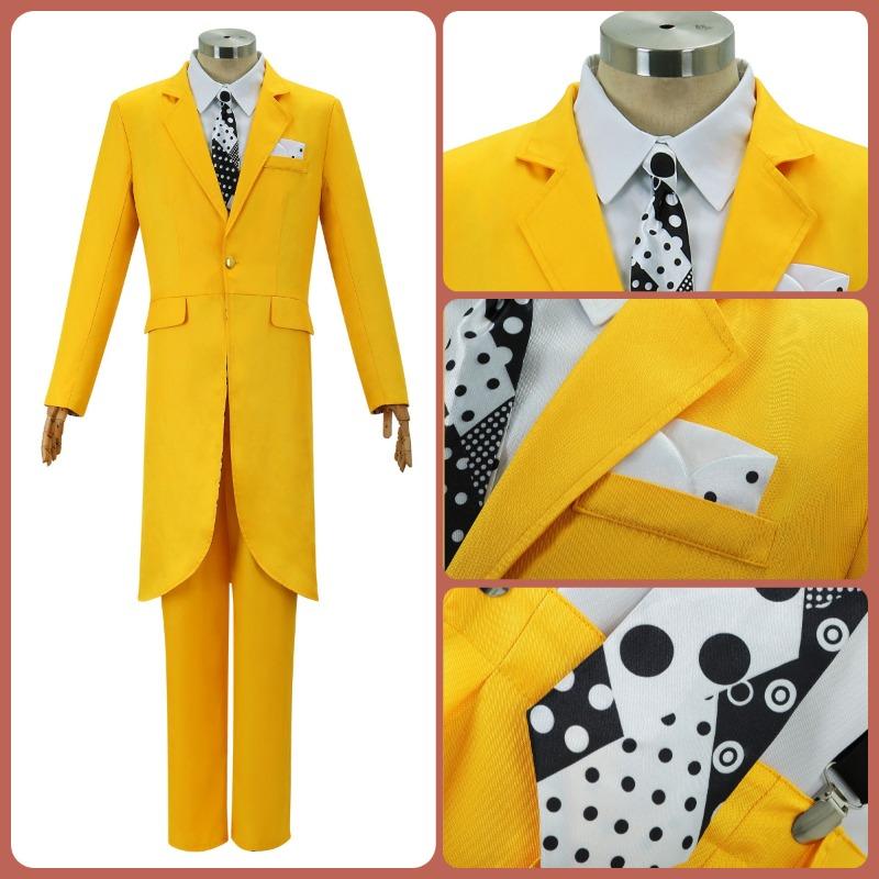 Movie Jim Carrey Cosplay Costume Mask Role Playing Yellow Uniform Suit with Hat Green Mask Halloween Carnival Masquerade Dress