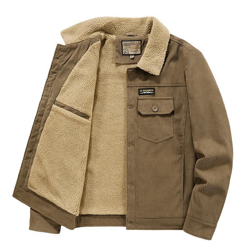 

Зимнее флисовое утолщенное вельветовое хлопковое пальто мужская куртка из овечьей шерсти в стиле ретро молодежное повседневное свободное пальто M хаки