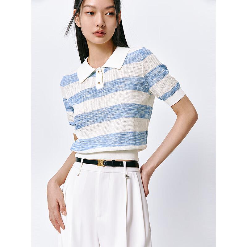 PEACEBIRD Women's Striped Polo Collar Dopamine Knit Top