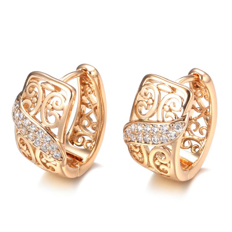 Luxury Natural Zircon Stud Earrings Beautiful Hollow Flowers Wedding Earrings For Women Rose Gold Ethnic Bride Jewelry