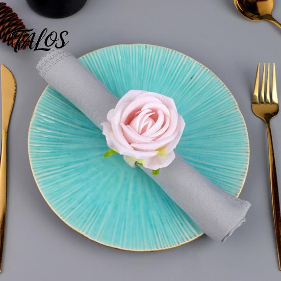 Artificial Flower Napkin Holders for Weddings Rose Ring, Fabric Pink Holder, Rustic Floral Buckles Party Ring Farmhouse Wedding Bridal Shower