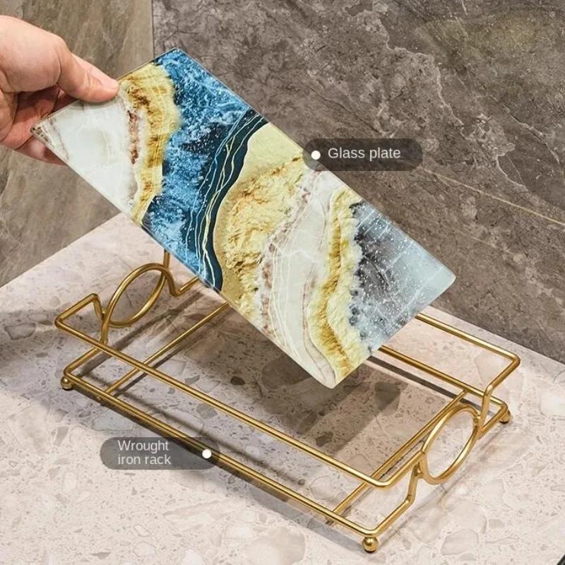 Vanity Tray Luxury Bathroom Counter Tray Glass Perfume Organizer Holder Cosmetics Makeup Skincare Display Decorative Vanity Tray