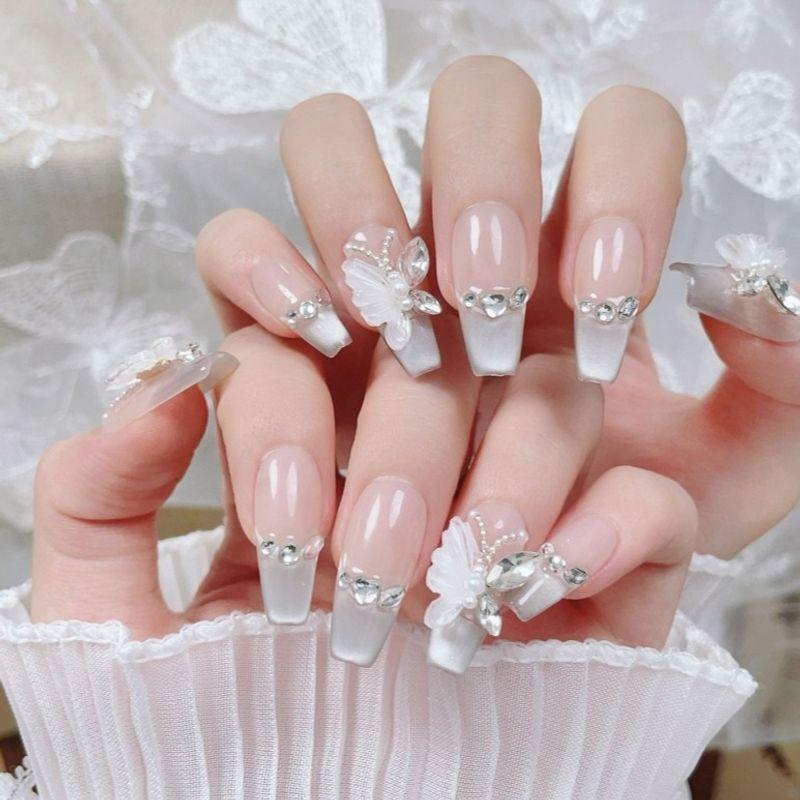 

New Original Handmade Phototherapy Wear Armor Butterfly Elf Mid Length Long Length Cat Eye Detachable Nail Stickers UV Nail XS(D18) Butterfly Wizard A Short Ladder