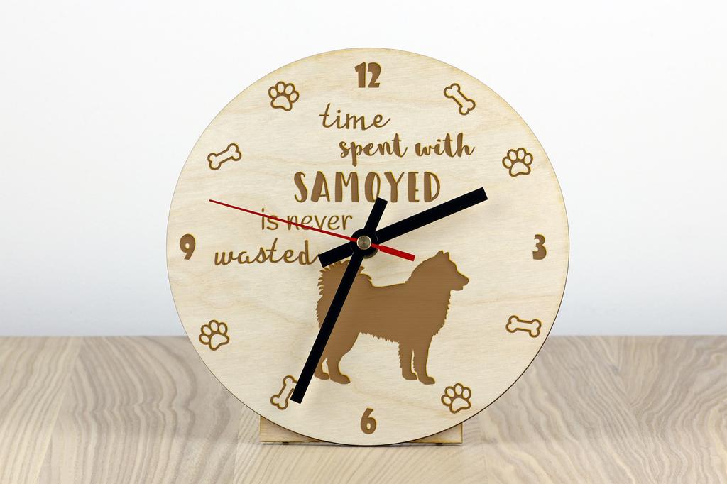 Samoyed, Bjelkier, Samoiedskaya Sobaka - clock with dog, wooden clock with engraving, personalised clock by Art-Dog