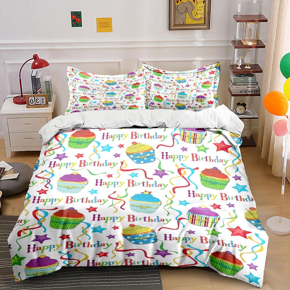 Happy Birthday Cupcake Set Bedding Duvet Cover Set Duvet Cover Pillowcases (1 * Duvet Cover 2 * Pillowcases, without duvet insert)