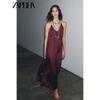 Zaprha 2025 Summer New Round Neck Cross Sling Silk Satin Texture Asymmetric Length Dress 8040019