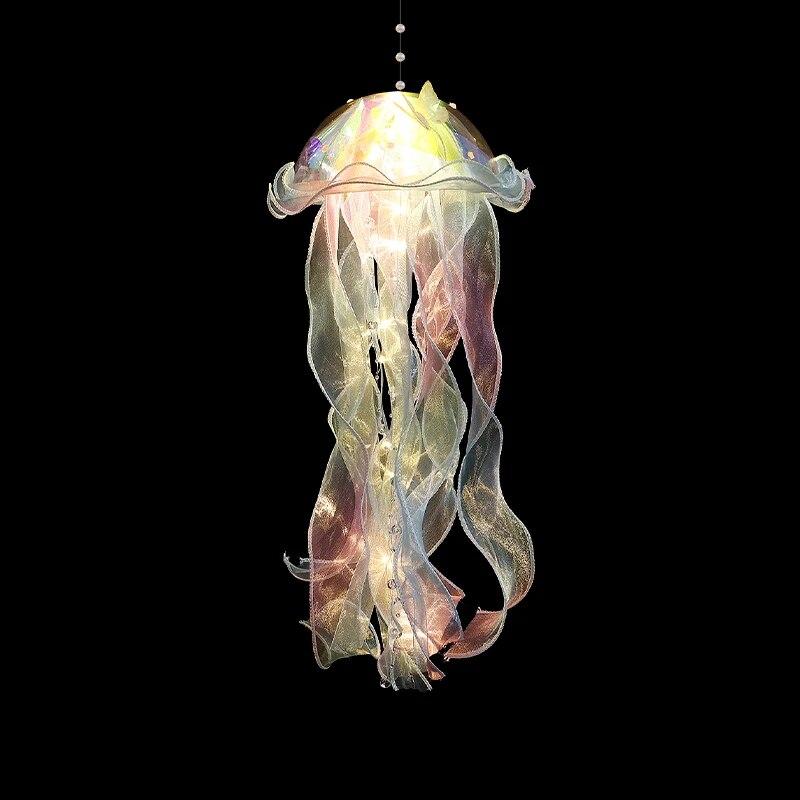 1PC Gradient Jellyfish LED Night Light Handmade Pendant Festival Decor Courtyard Indoor Outdoor Hanging Colorful Lamp Ornament