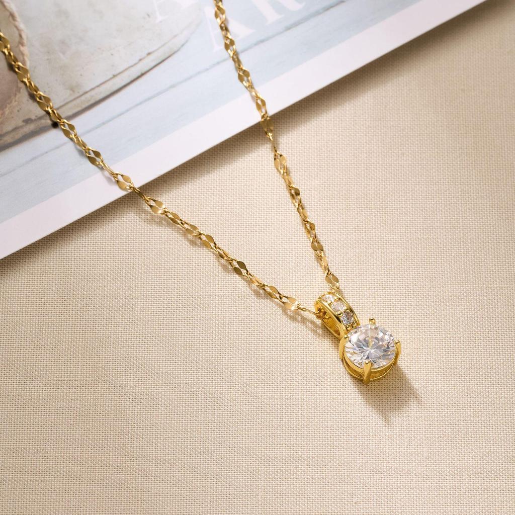 Chic Non-Fading Titanium Steel Necklace for Women with Unique Design and Sparkling Copper Pendant