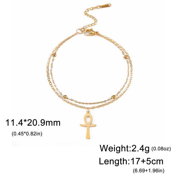 Egito Símbolos da Chave da Vida Cruz Ankh Tornozeleira Aço Inoxidável Pingente Egípcio Pulseira de Tornozelo para Pé de Praia Feminino Joia Presente