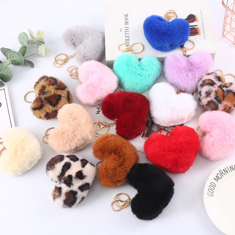 

Plush Heart Keychain Peach Pompon Pendant for Handbags and Cars Elastic Band [No Hardware]