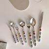 Coltello Cucchiaio Motivo Floreale Retrò Forchetta Acciaio Inossidabile Manico Ceramica Cucchiaino Torta Dessert Forchetta Frutta Set Cucchiaino Caffè