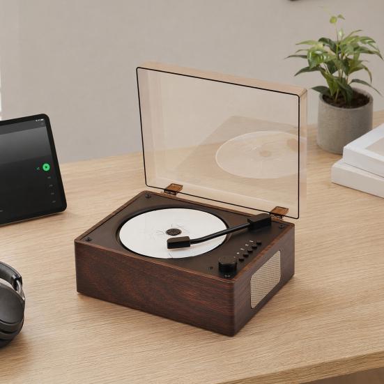 Retro Bærbar Musikafspiller med Højttaler, Bluetooth-kompatibel Skrivebordsafspiller med Fjernbetjening til Hjemmet, Understøtter USB/Type-C
