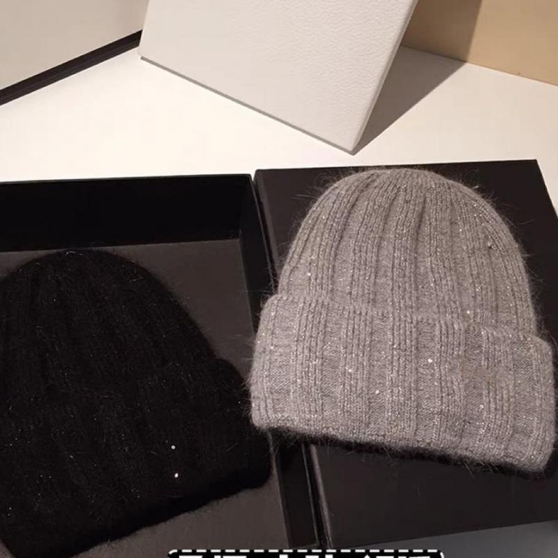 Knitted Beanie Winter Hats Women Men Rabbit Fur With Sequin Wide Stripe Design, Small Face Friendly, Warm & Fashion