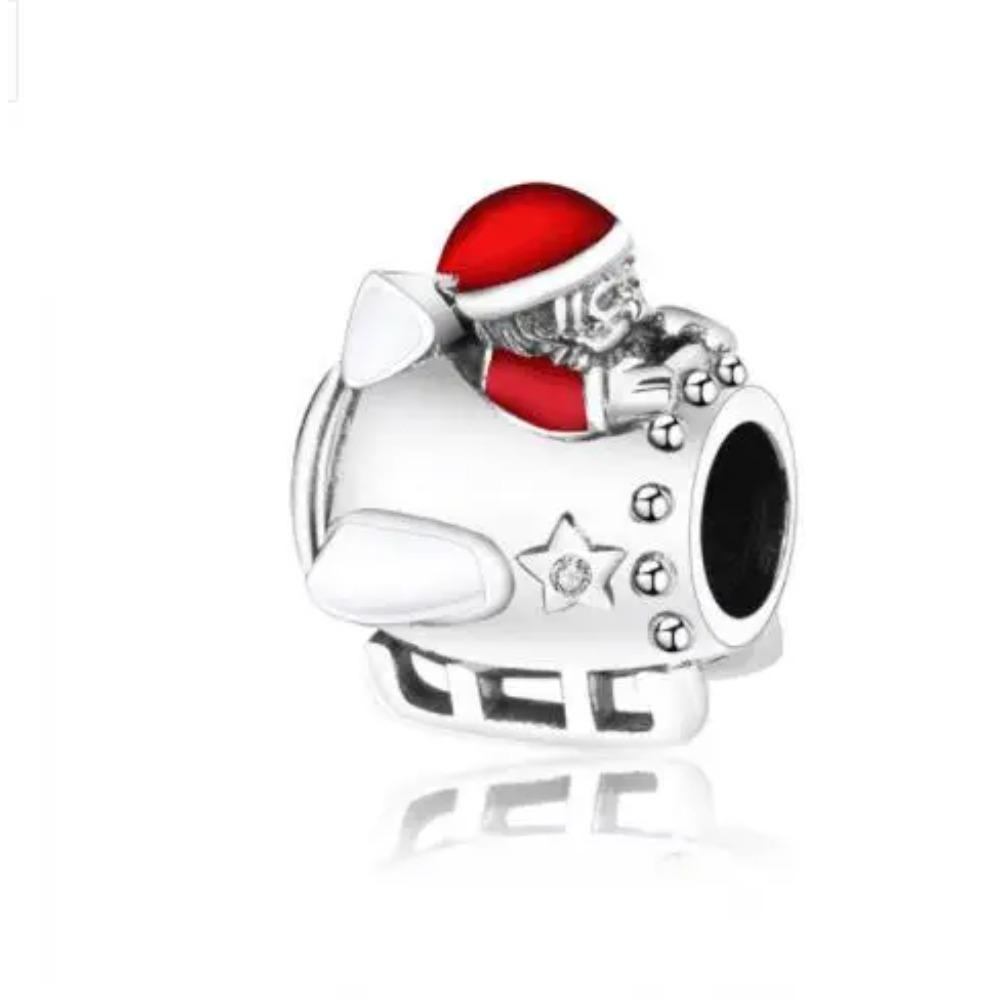 925 Silber Weihnachtsglocke Schneemann Anhänger Perle für Charms Armband Schmuck Zubehör Geschenk