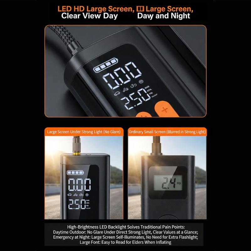 Cordless Tire Inflator With Digital Display 150PSI Rechargeable Battery For Cars Motorcycles Balls Swimming Pool Toys