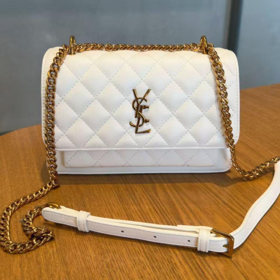 

Lambskin Diamond Pattern Accordion Crossbody Chain Bag 23cm x 15cm x 8cm белый